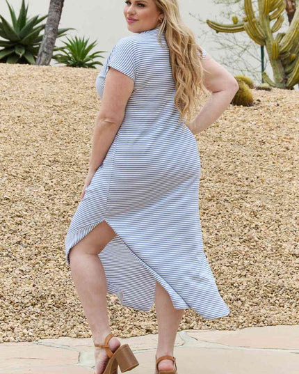 Culture Code Full Size Striped Twisted Detail Maxi Dress in Cobalt Blue