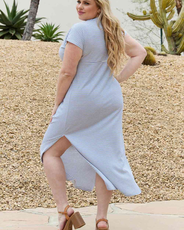 Culture Code Full Size Striped Twisted Detail Maxi Dress in Cobalt Blue