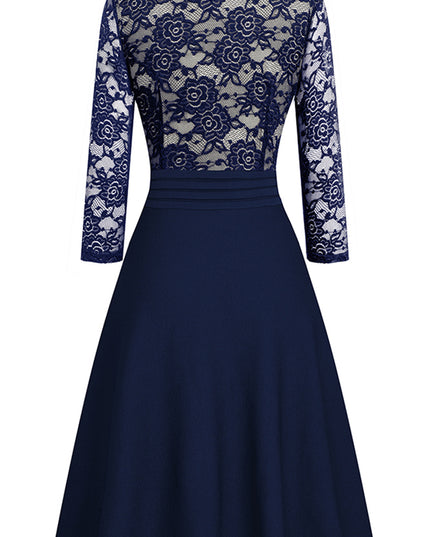 V-Neck Lace Detail Knee-Length Dress