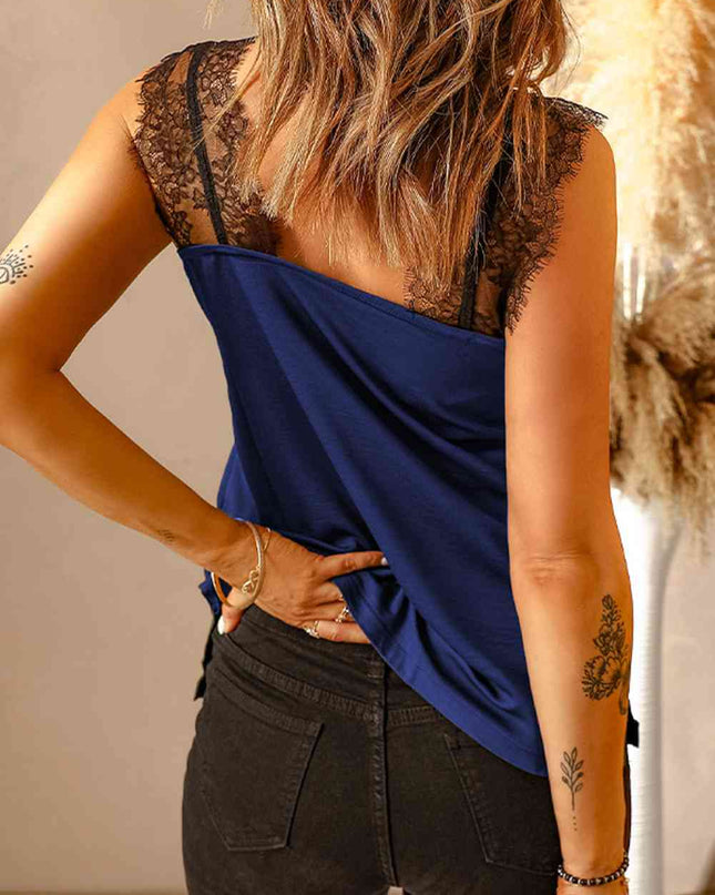 Eyelash Trim Spliced Lace Tank