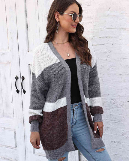 Color Block Open Front Cardigan