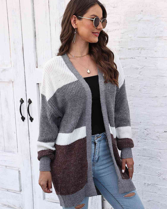 Color Block Open Front Cardigan