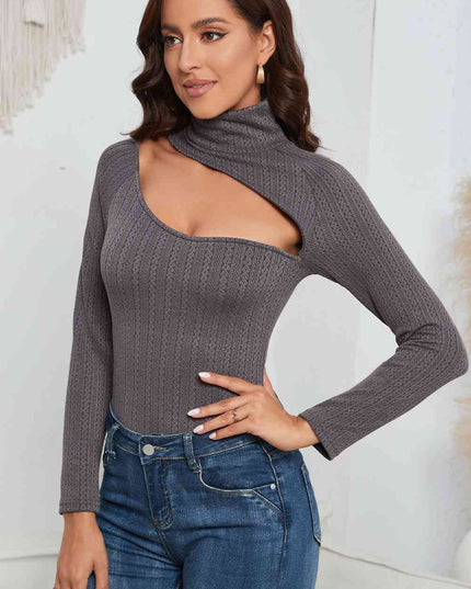 Cutout Mock Neck Long Sleeve Bodysuit