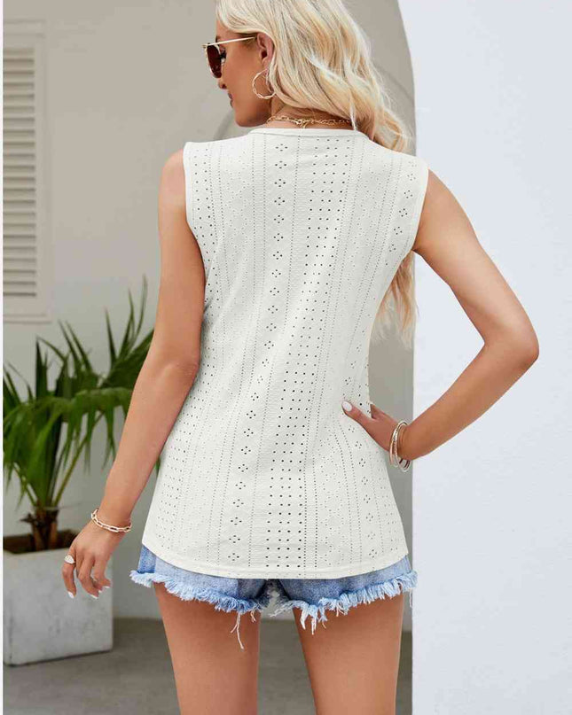 Contrast V-Neck Eyelet Tank