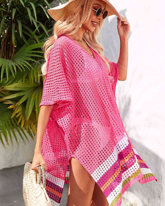 Rainbow Stripe Openwork Slit Cover-Up
