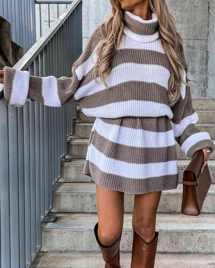 Striped Turtleneck Sweater Dress