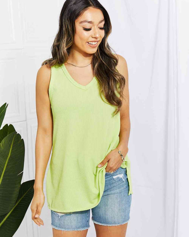Blumin Apparel Chance of Sun Full Size Ribbed V-Neck Tank in Green