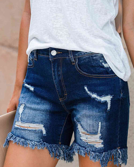 Distressed Frayed Hem Denim Shorts