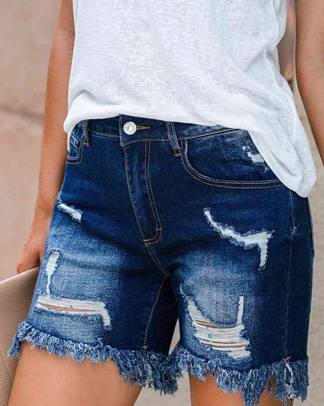 Distressed Frayed Hem Denim Shorts