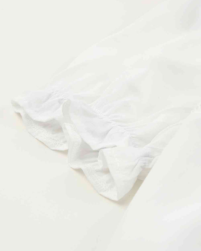 Spliced Lace Curved Hem Flounce Sleeve Top