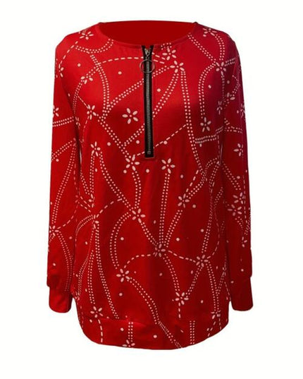 Printed Half Zip Long Sleeve T-Shirt