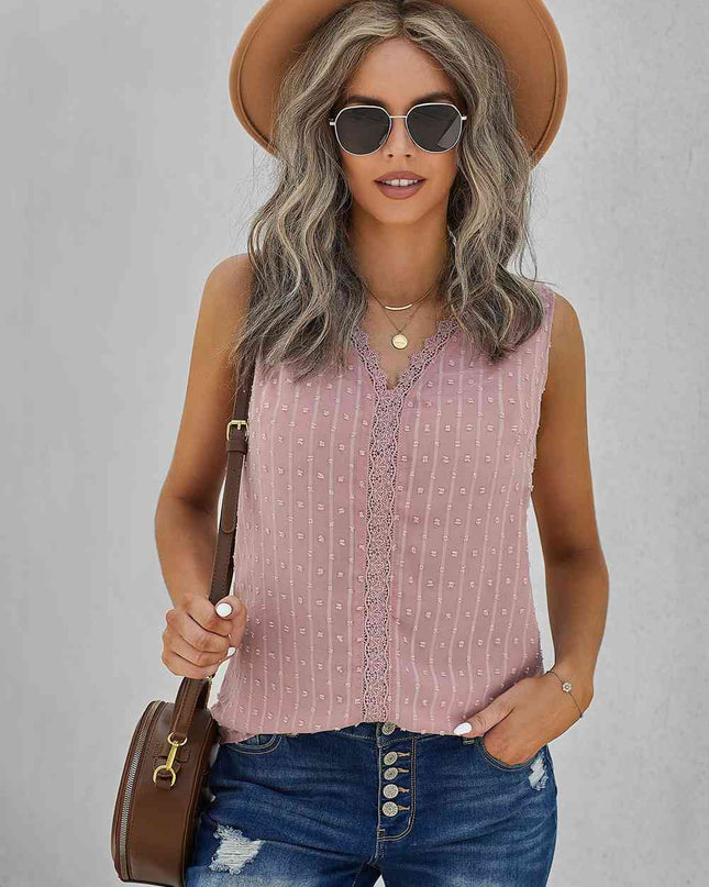 Swiss Dot Lace Detail Plunge Tank