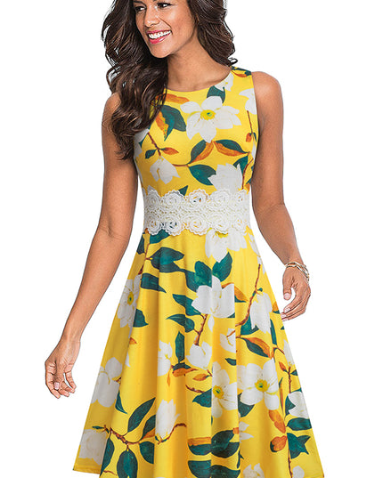 Printed Smocked Waist Sleeveless Dress