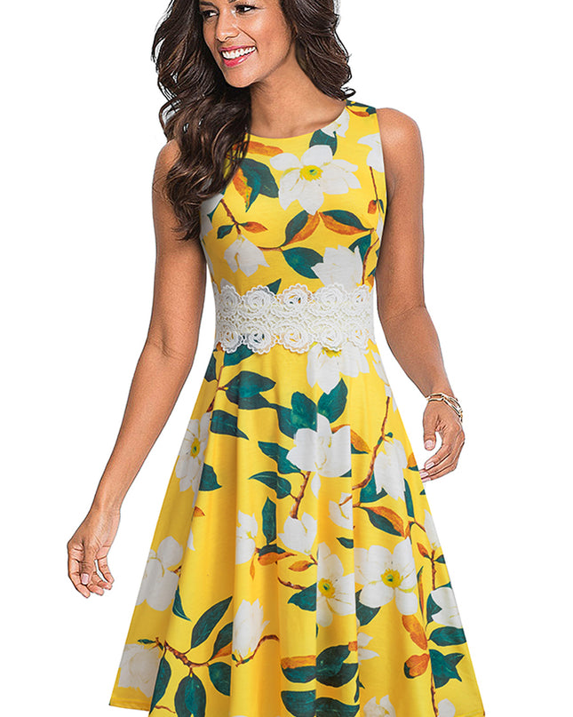 Printed Smocked Waist Sleeveless Dress