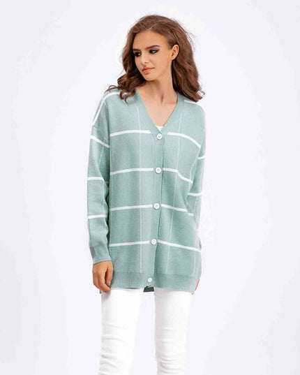 Plaid Button Down Drop Shoulder Cardigan