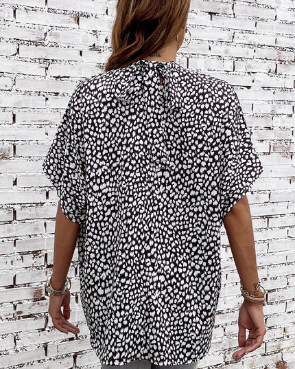 Printed Mock Neck Dolman Sleeve Blouse