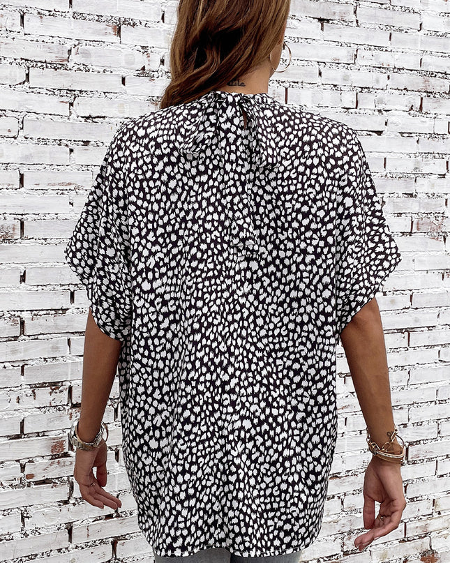 Printed Mock Neck Dolman Sleeve Blouse