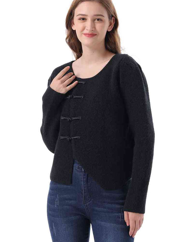 Round Neck Long Sleeve Frog Button Cardigan