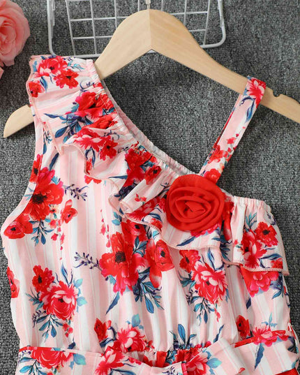 Floral Asymmetrical Neck Tie Belt Jumpsuit
