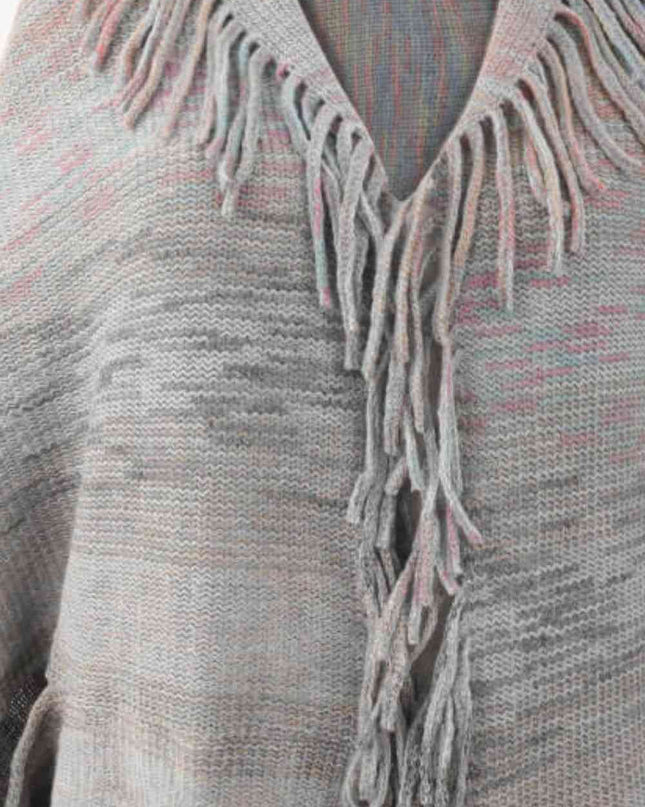 Multicolored Fringe Trim Poncho