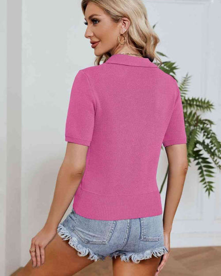 Johnny Collar Short Sleeve Knit Top