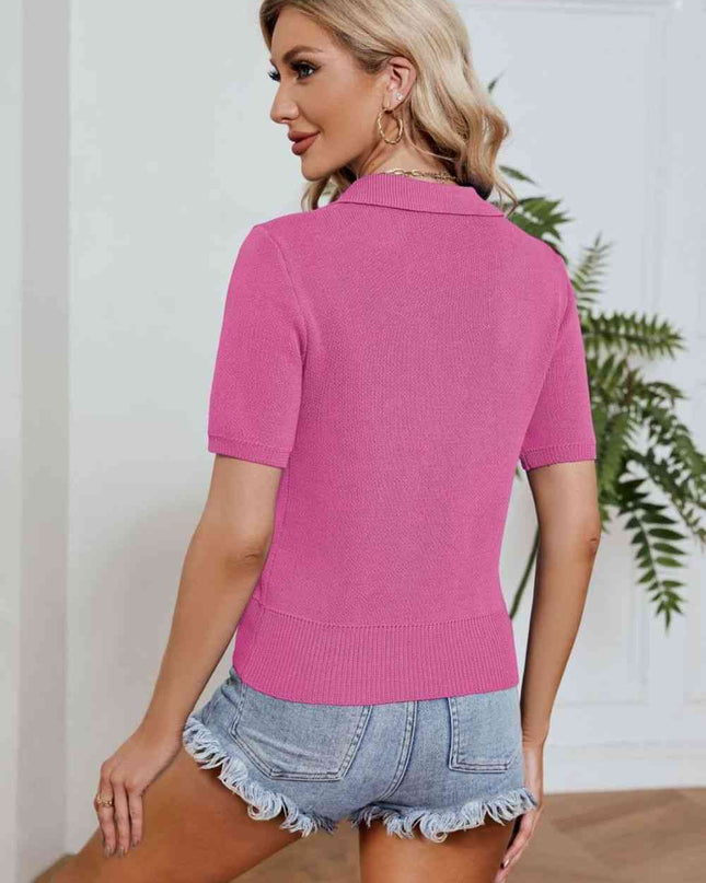 Johnny Collar Short Sleeve Knit Top