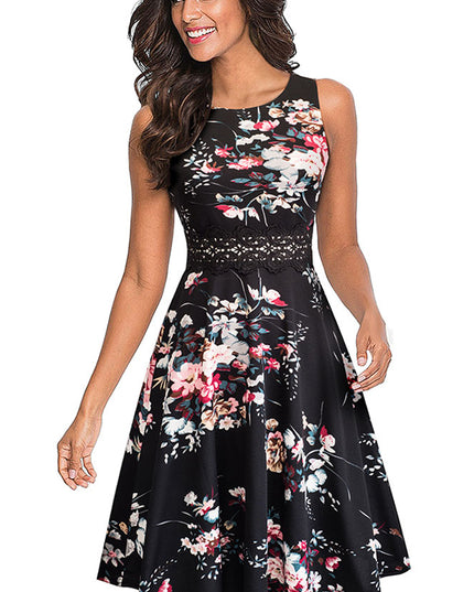 Printed Smocked Waist Sleeveless Dress