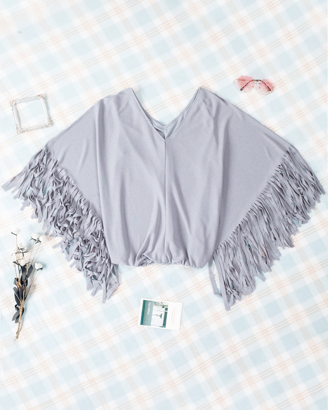 Fringe Trim Center Seam Dolman Sleeve Top