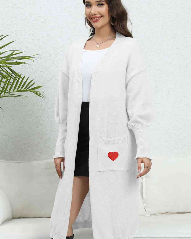 Lantern Sleeve Open Front Pocketed Cardigan
