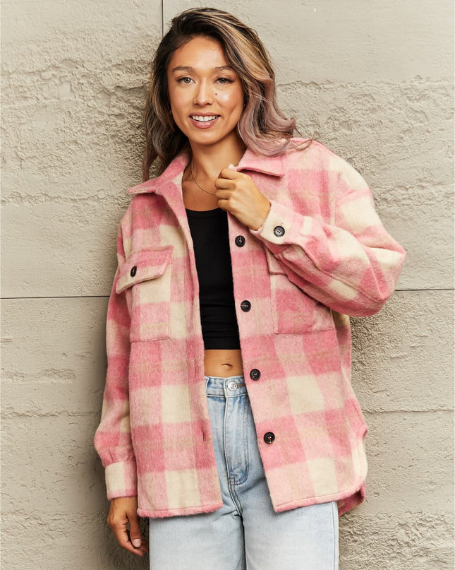 Plaid Collared Neck Button Down Jacket
