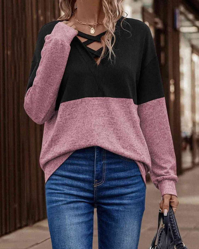 Two-Tone Crisscross Detail Sweatshirt