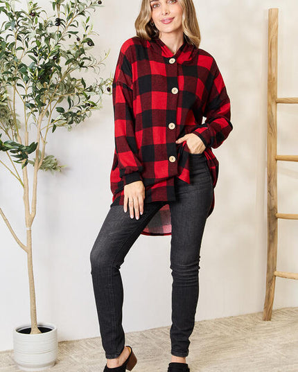 Heimish Full Size Plaid Button Front Hooded Shirt