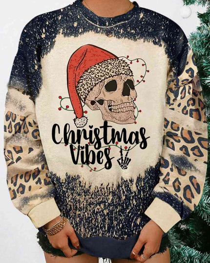 Round Neck Long Sleeve CHRISMAS VIBES Graphic Sweatshirt