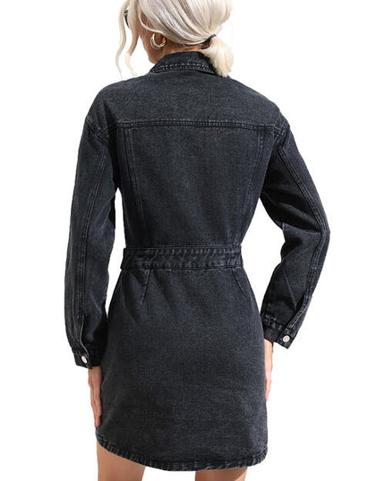 Buttoned Collared Neck Denim Mini Dress