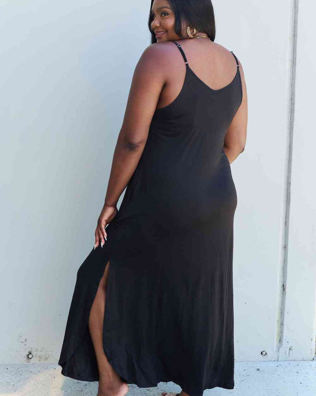 Ninexis Good Energy Full Size Cami Side Slit Maxi Dress in Black