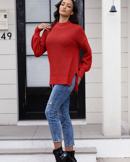 Round Neck Slit Sweater