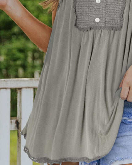 Decorative Button Scoop Neck Tank