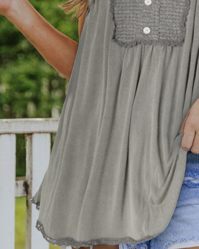 Decorative Button Scoop Neck Tank