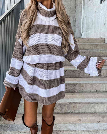Striped Turtleneck Sweater Dress