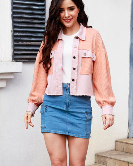 Button Up Raw Hem Long Sleeve Jacket