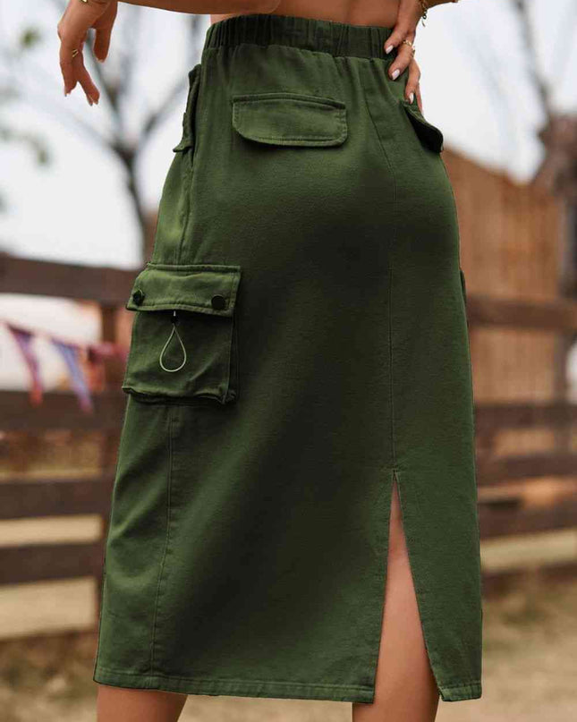 Drawstring Waist Slit Denim Skirt