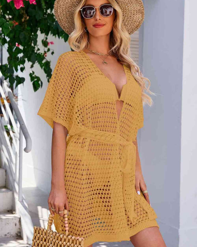 Openwork Tie Waist Cover Up