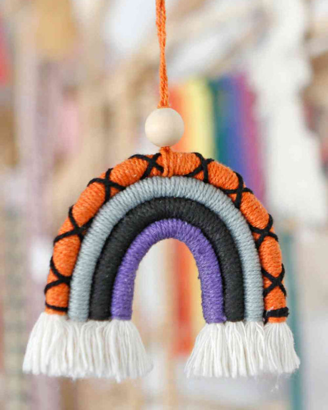 Fringe Macrame Rainbow Shape Wood Bead Cotton Keychain