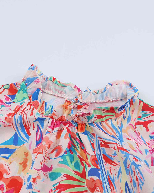 Floral Round Neck Butterfly Sleeve Blouse