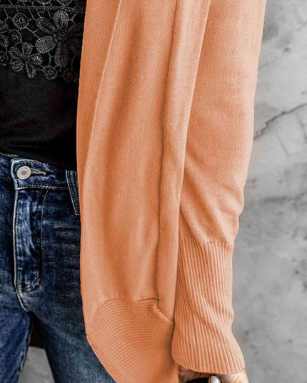Double Take Long Sleeve Ribbed Hem Open Front Longline Cardigan