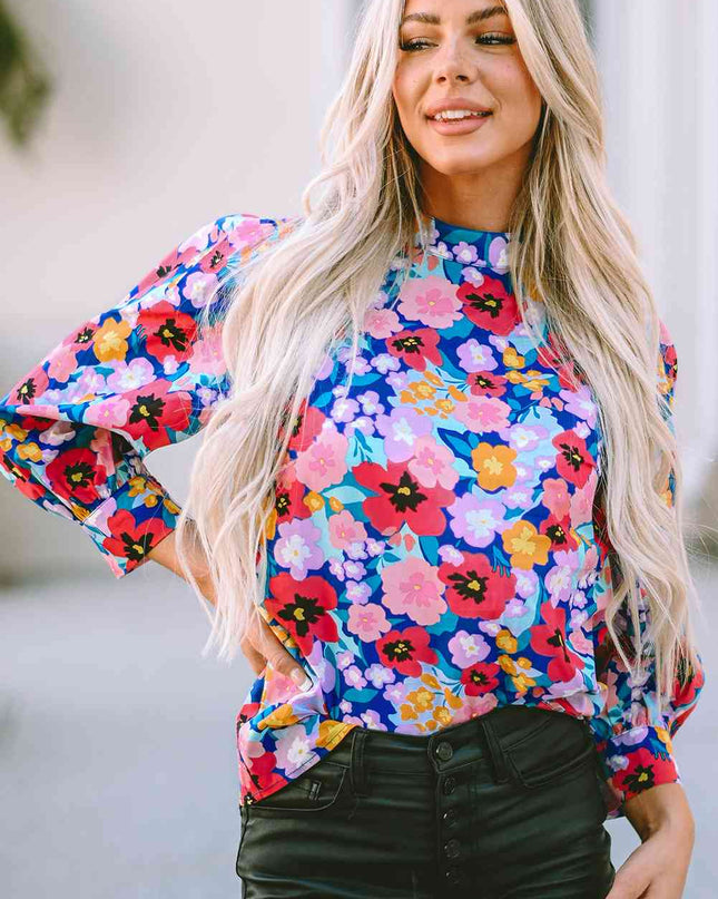 Printed Round Neck Long Sleeve Blouse