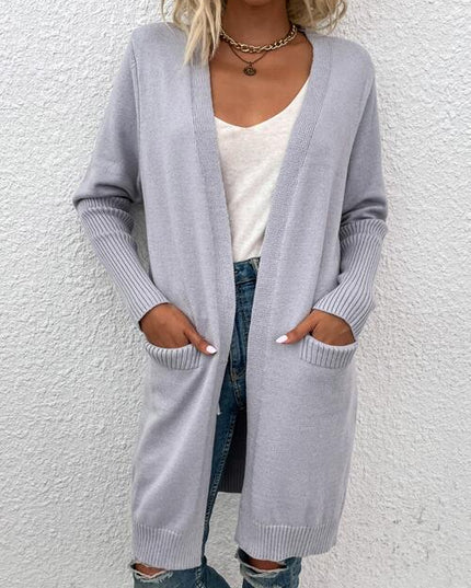 Open Front Long Sleeve Cardigan with Pockets