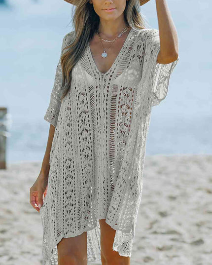 Openwork V-Neck Slit Cover Up