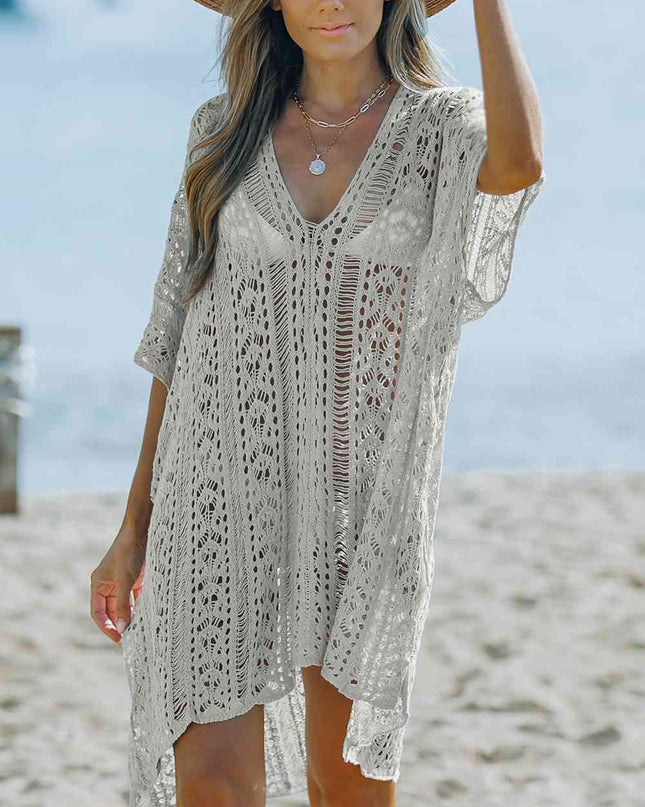 Openwork V-Neck Slit Cover Up