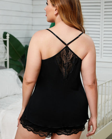 Lace Trim Plus Size Pajamas Set